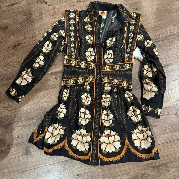 FARM Rio Black Embroidered Flowers Long Sleeve Organic Cotton Mini Dress - Picture 5 of 5
